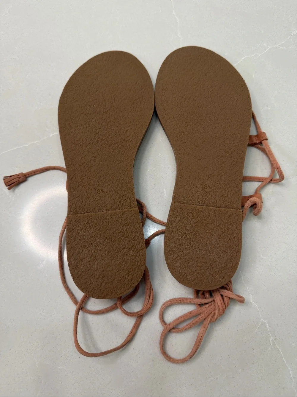 Madewell The Boardwalk Lace-Up Gladiator Sandals Pink/Tan Leather Flat Boho, 8.5